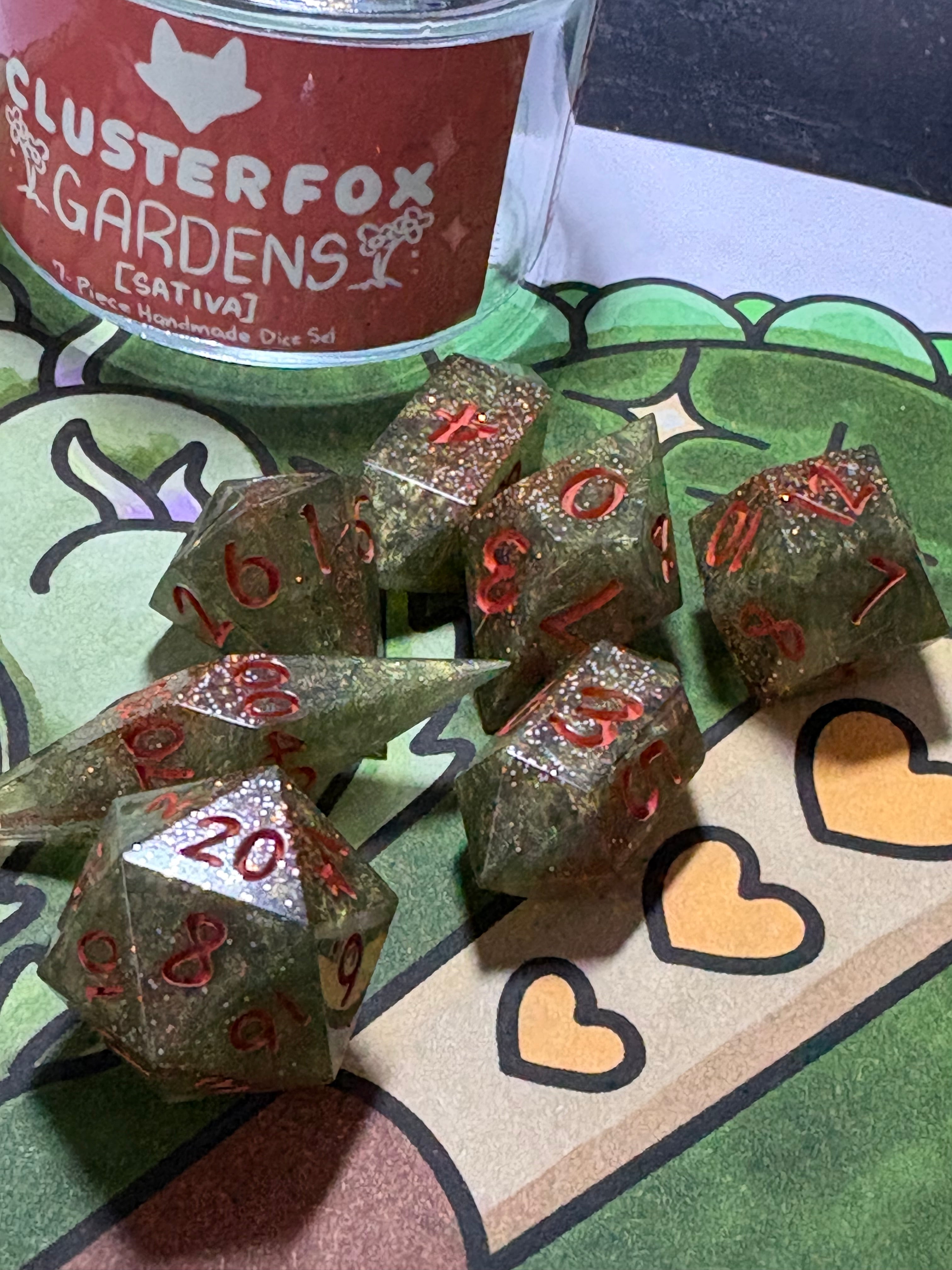 7-Piece TTRPG Dice Set - Clusterfox Gardens Funky Pine