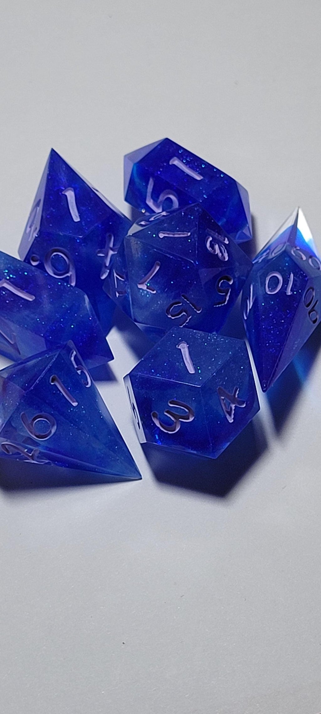 7-Piece TTRPG Dice Set - A Bolder, Bluer Blue (Also Because of Capitalism)