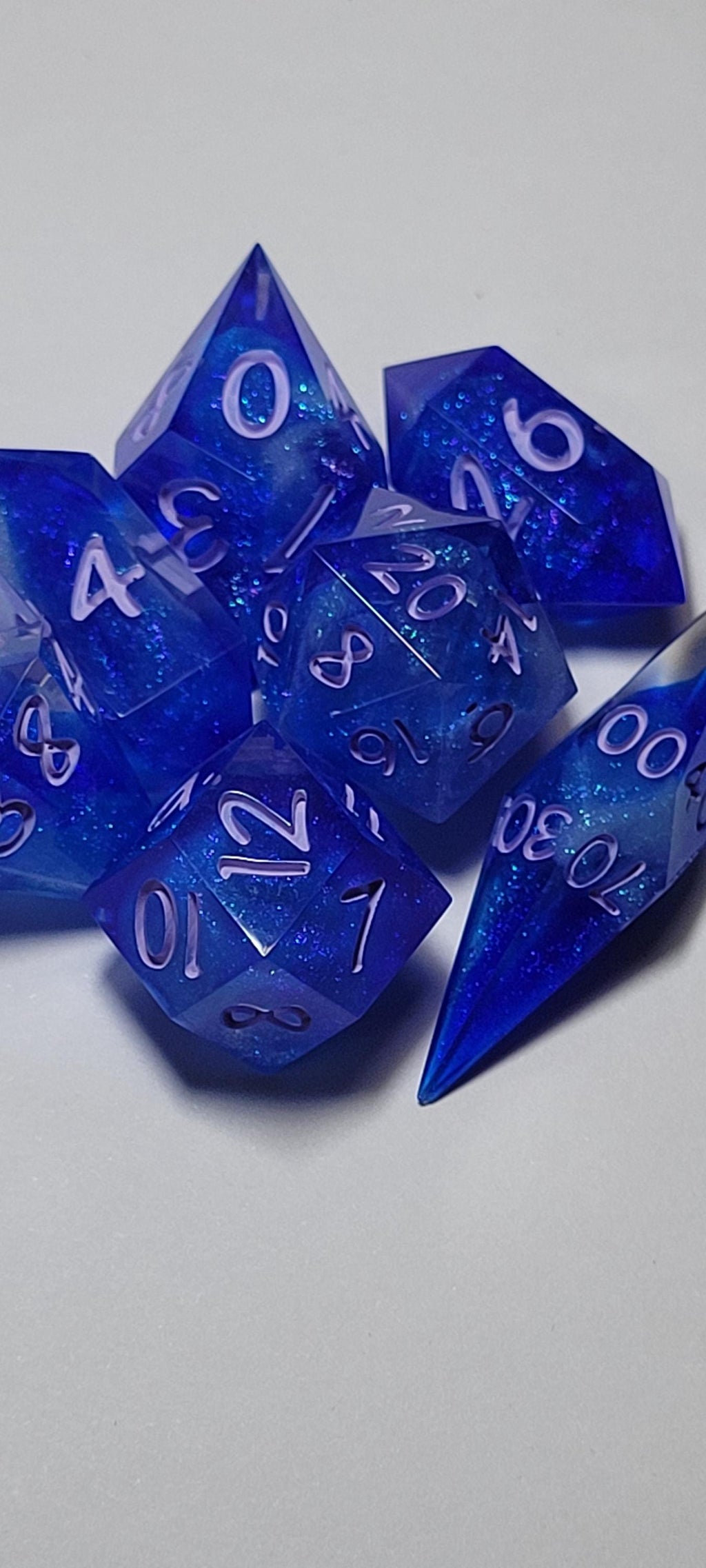 7-Piece TTRPG Dice Set - A Bolder, Bluer Blue (Also Because of Capitalism)