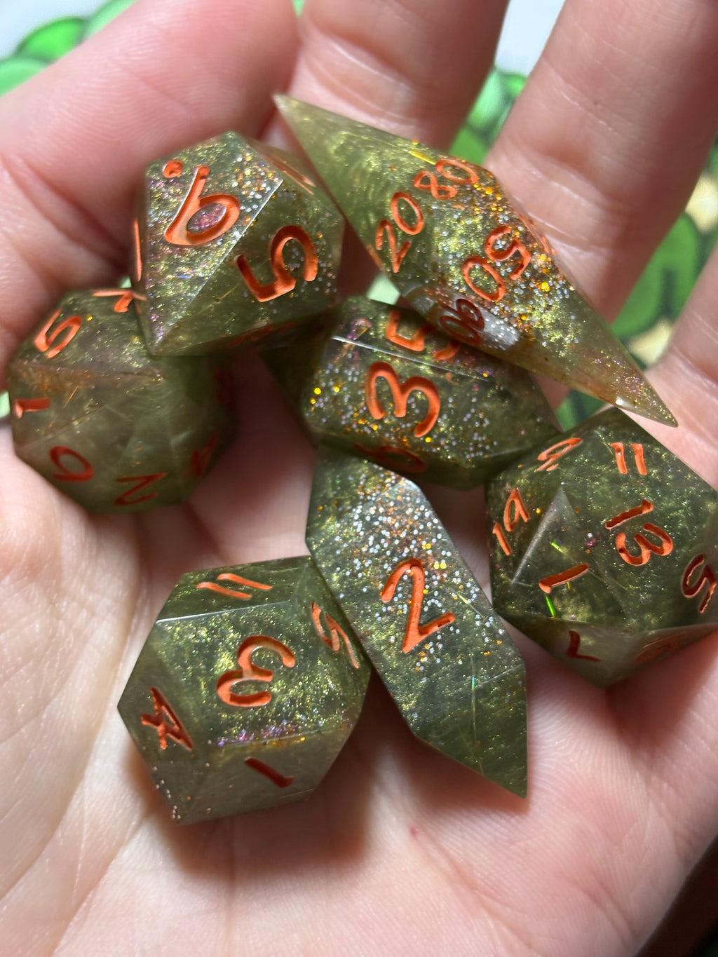 7-Piece TTRPG Dice Set - Clusterfox Gardens Funky Pine
