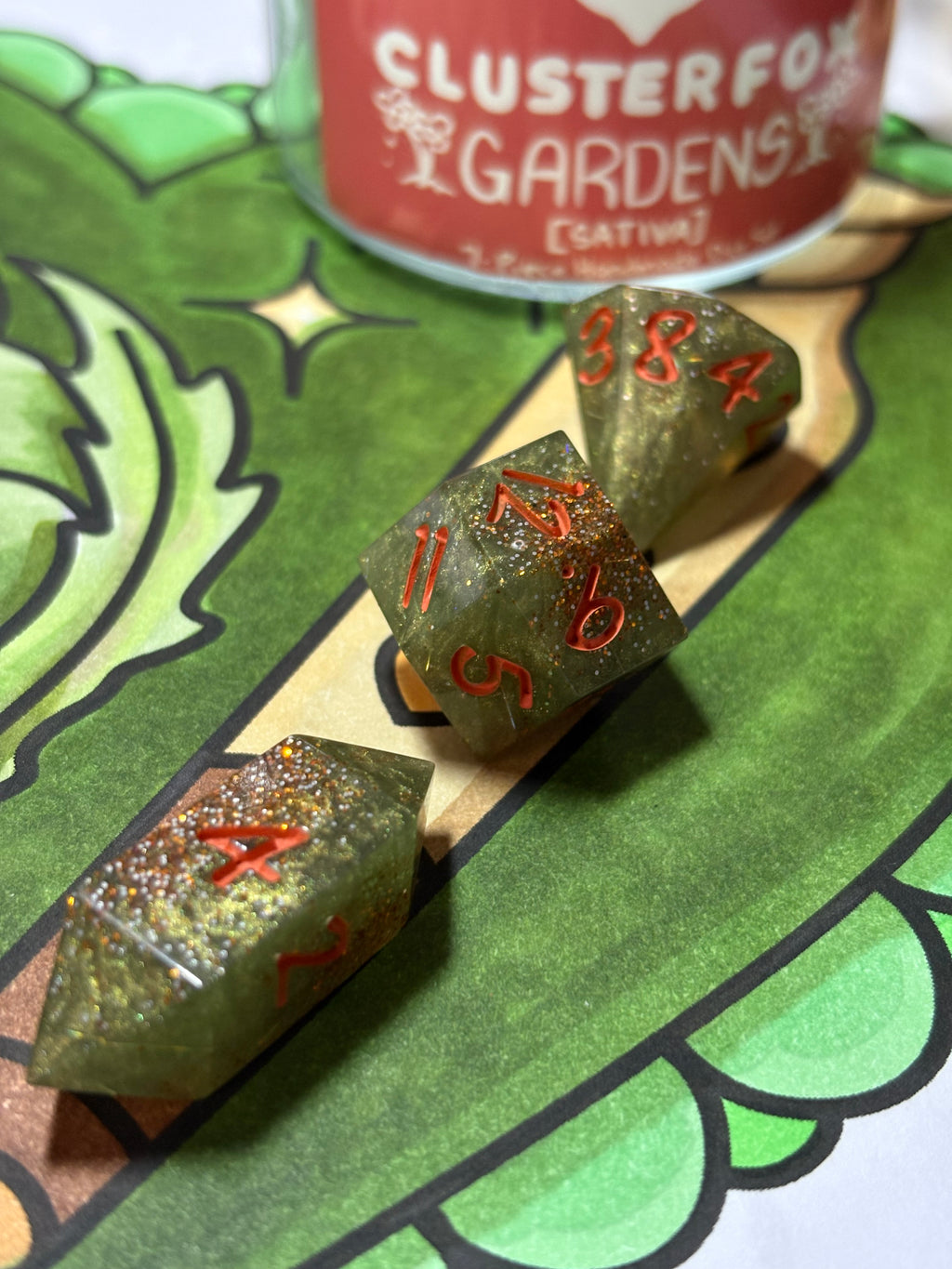 7-Piece TTRPG Dice Set - Clusterfox Gardens Funky Pine