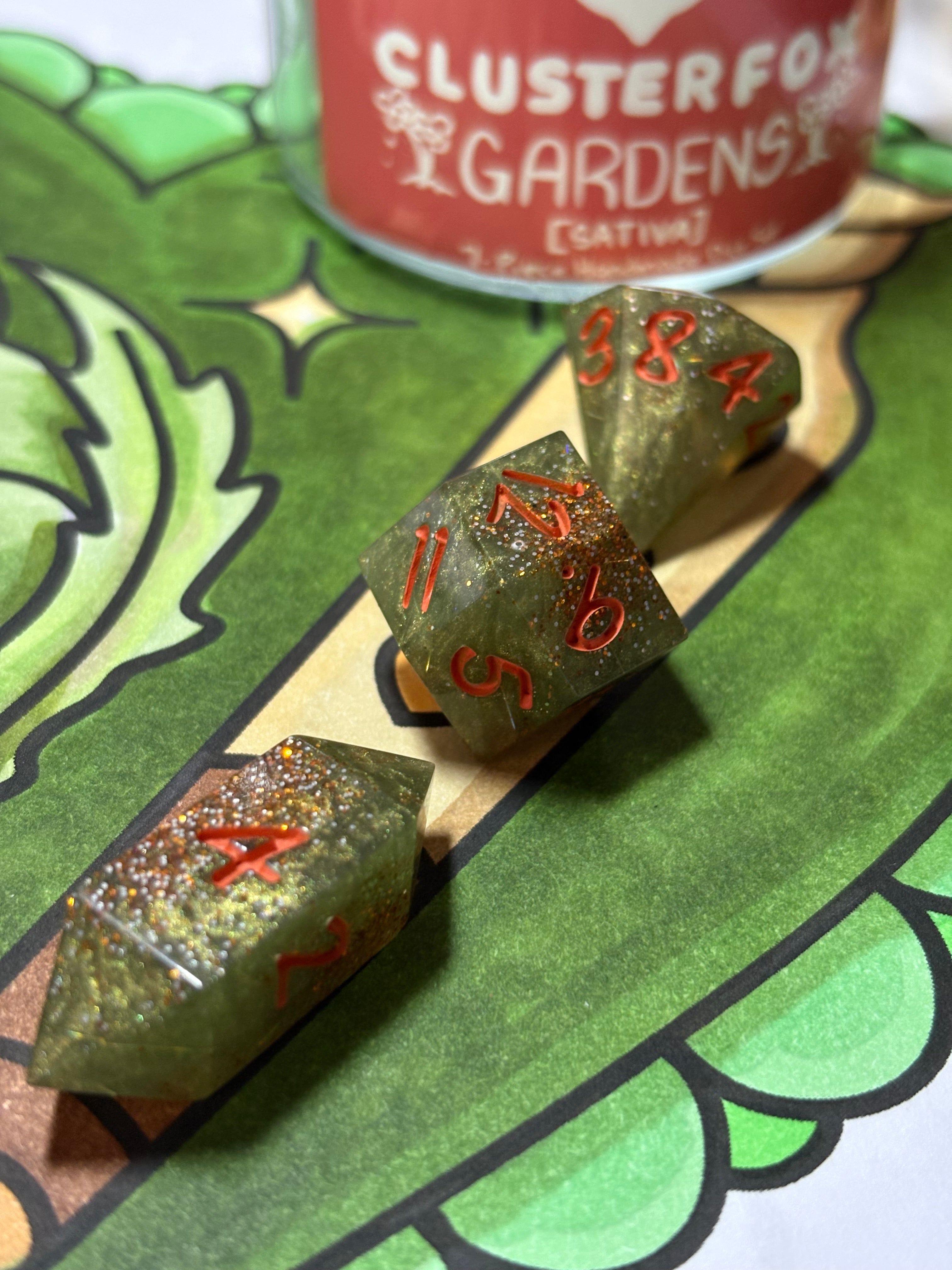 7-Piece TTRPG Dice Set - Clusterfox Gardens Funky Pine