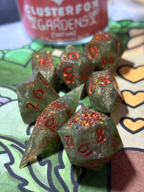 7-Piece TTRPG Dice Set - Clusterfox Gardens Funky Pine