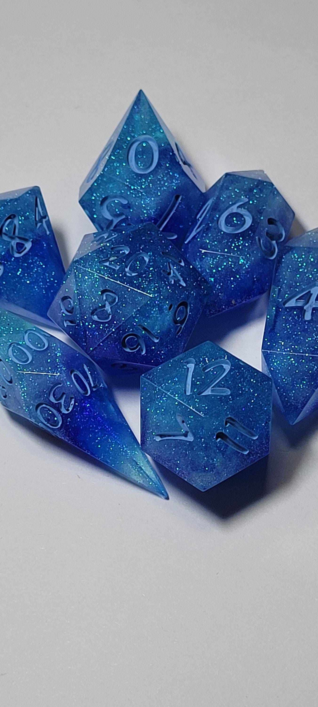 7-Piece TTRPG Dice Set - Just A Little Blue (Because of Capitalism)