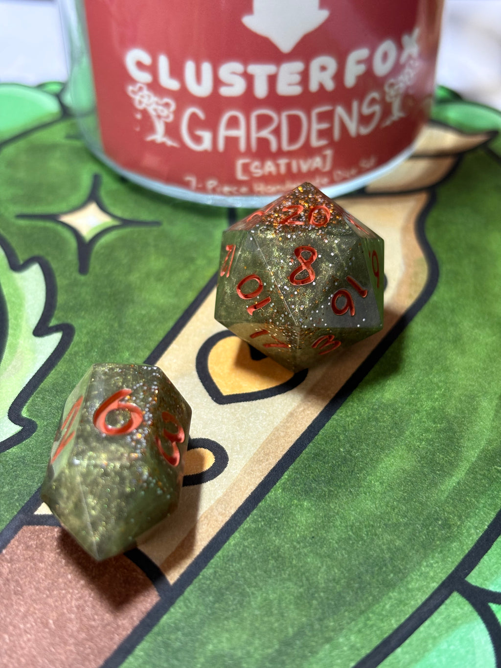7-Piece TTRPG Dice Set - Clusterfox Gardens Funky Pine