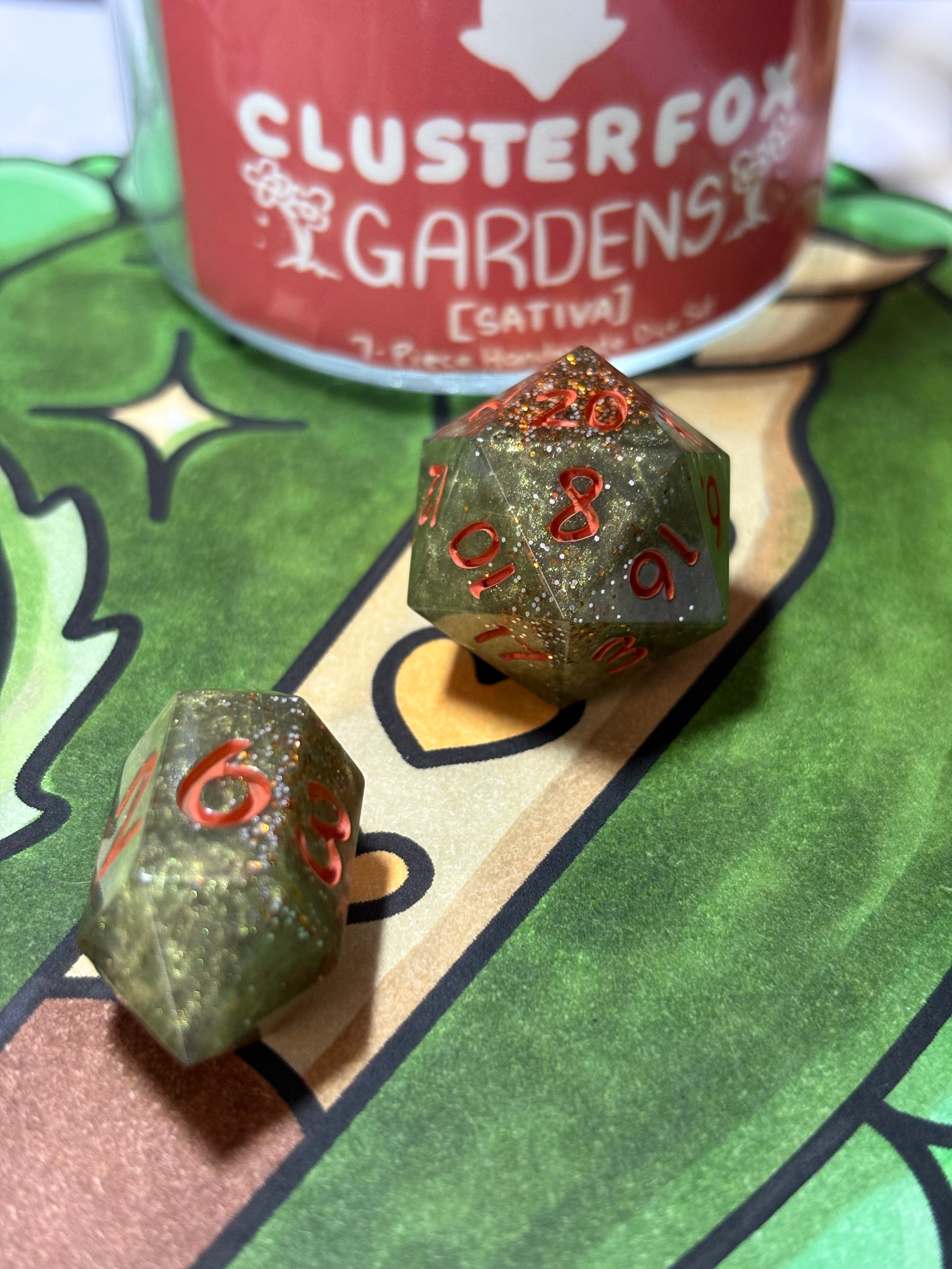 7-Piece TTRPG Dice Set - Clusterfox Gardens Funky Pine