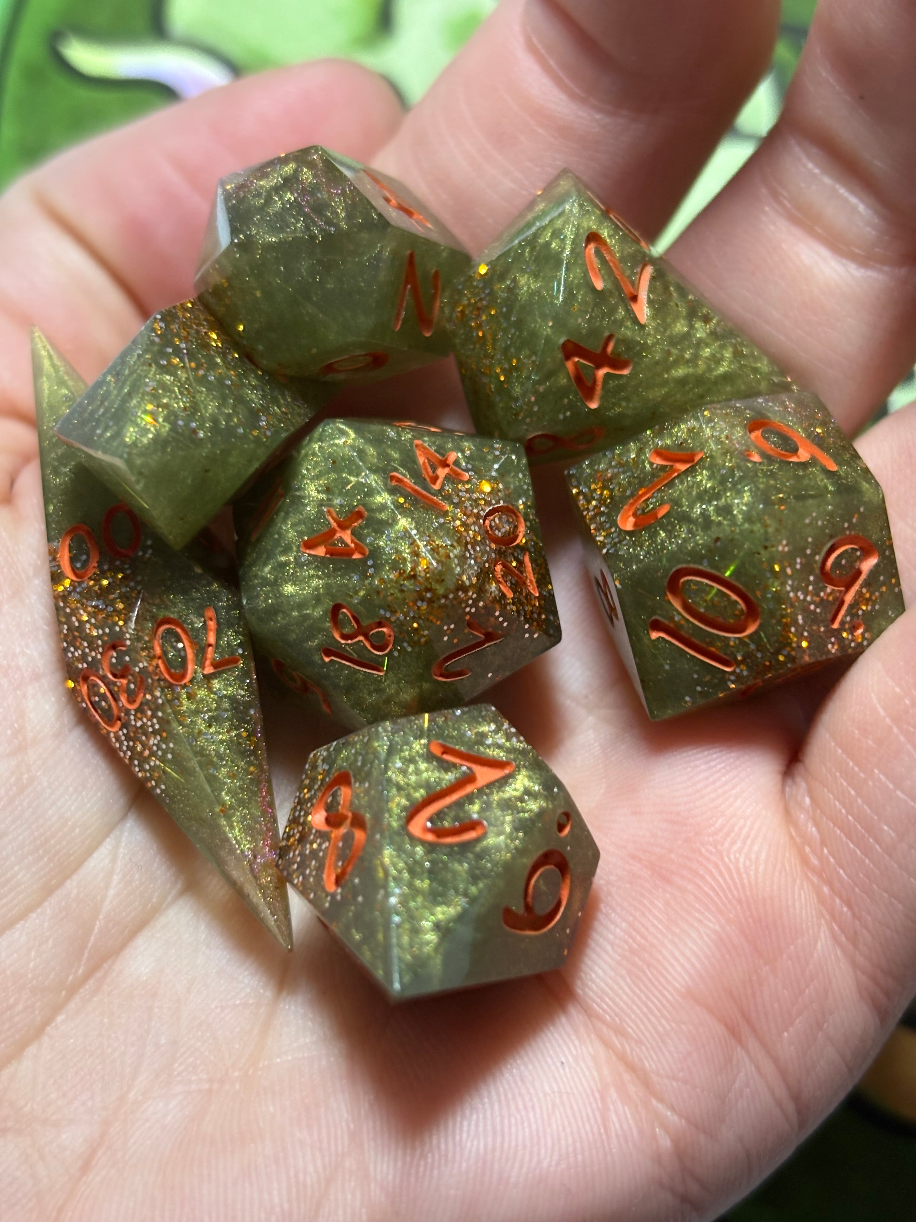 7-Piece TTRPG Dice Set - Clusterfox Gardens Funky Pine