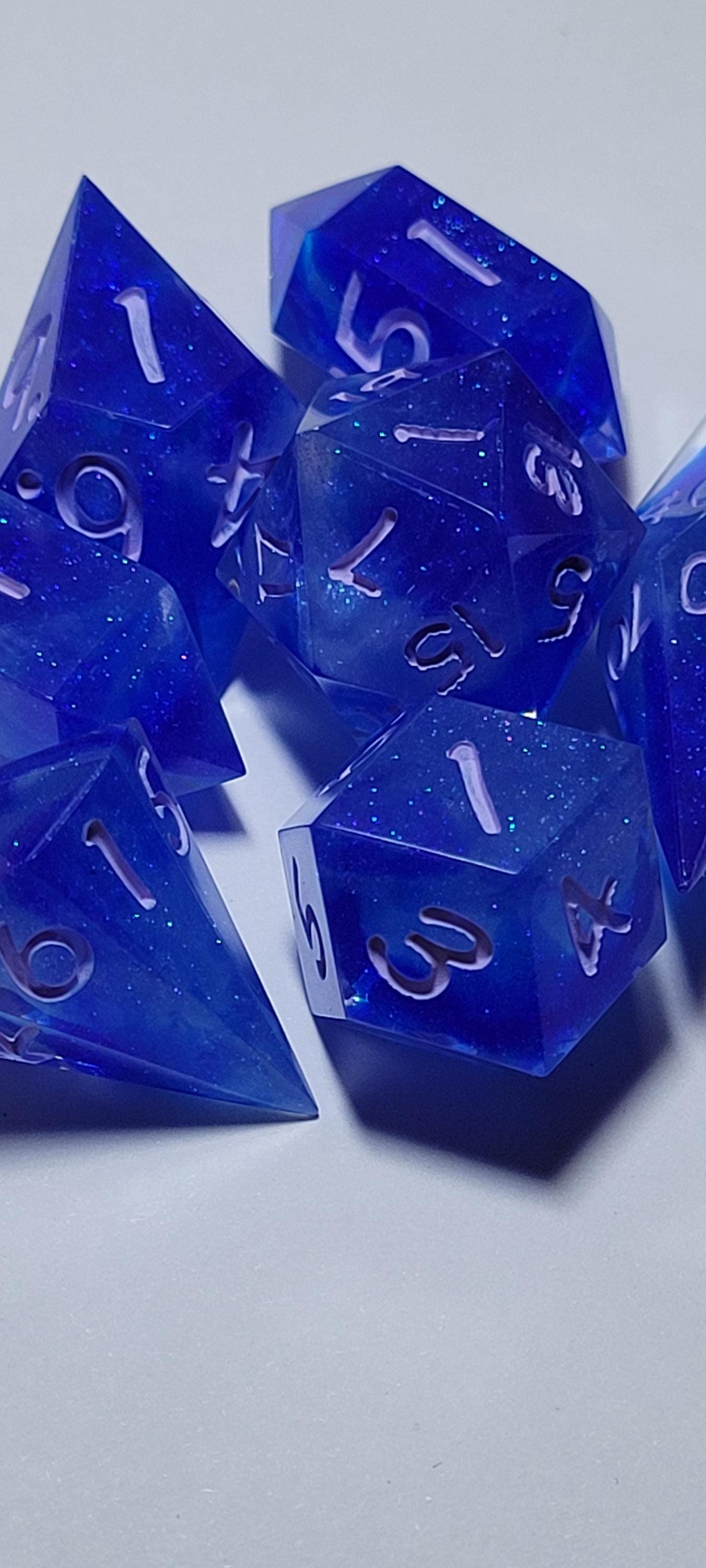 7-Piece TTRPG Dice Set - A Bolder, Bluer Blue (Also Because of Capitalism)